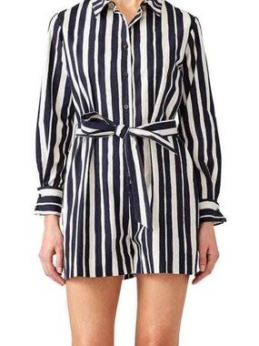MARTIN GRANT Paris Striped Shirt Romper Navy White Cotton FR 38 US 6